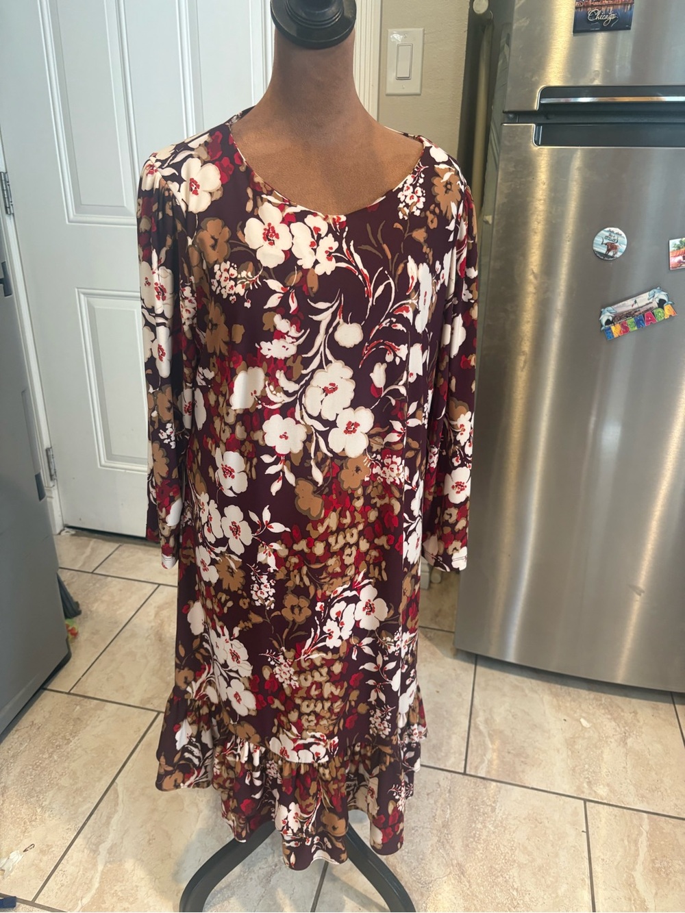 Tommy Hilfiger Burgundy Floral Long Sleeve Swing Dress
